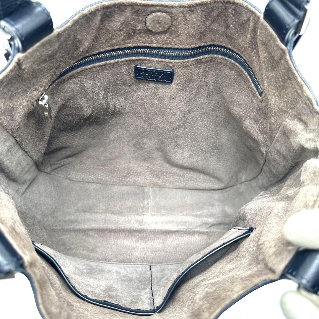 【美品】ヒロフ ソーロ トートバッグ2way Hロゴ 大容量 シボ革 ブラック