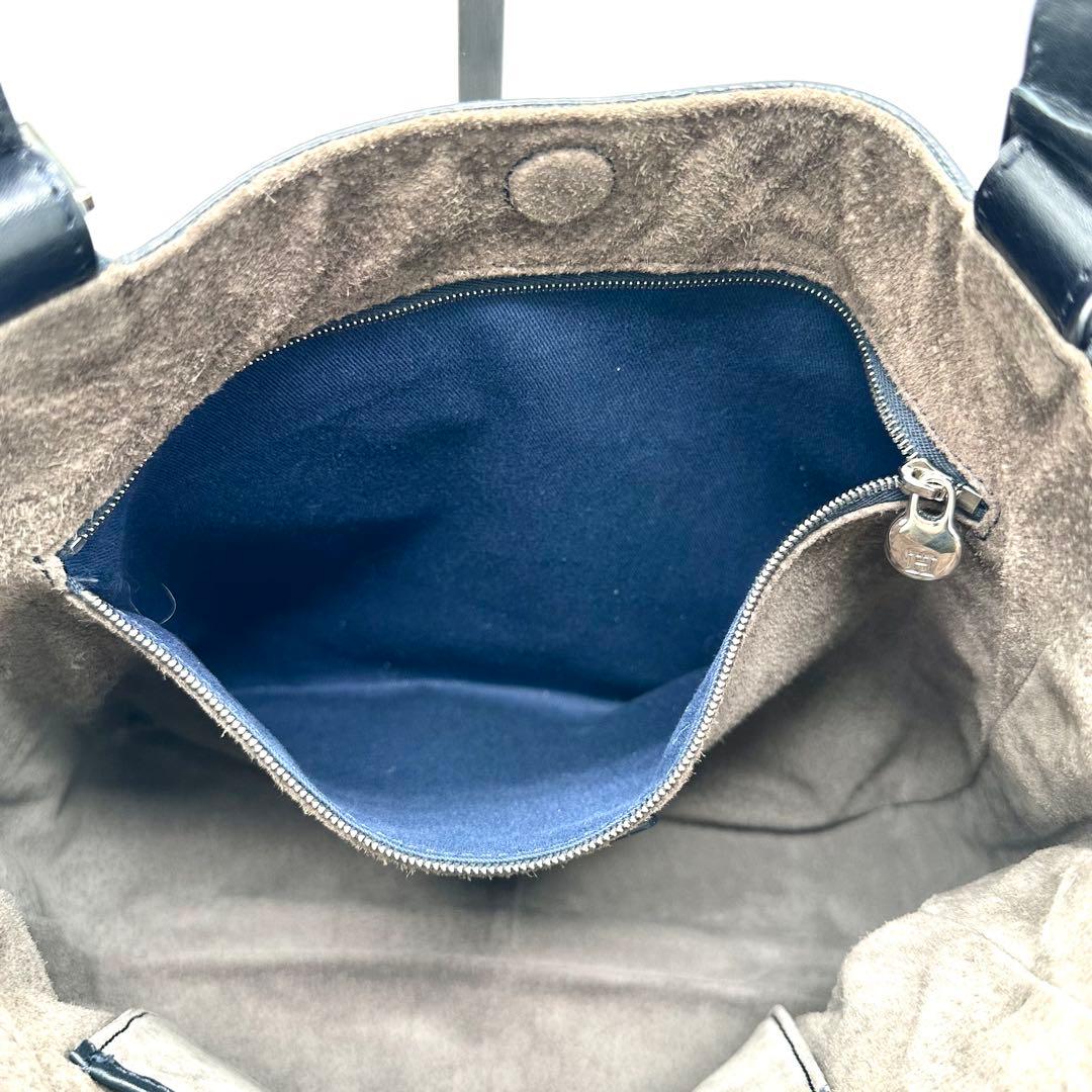 【美品】ヒロフ ソーロ トートバッグ2way Hロゴ 大容量 シボ革 ブラック