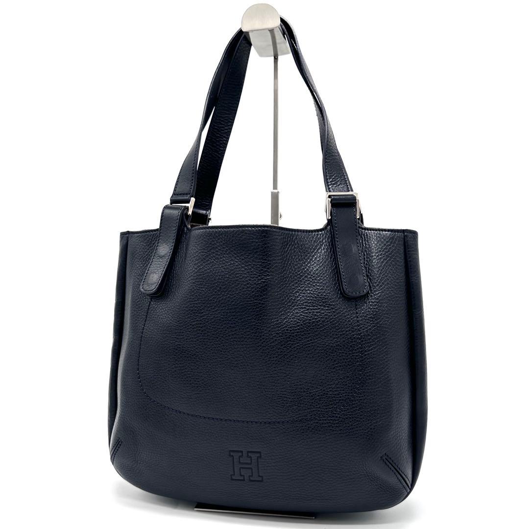【美品】ヒロフ ソーロ トートバッグ2way Hロゴ 大容量 シボ革 ブラック