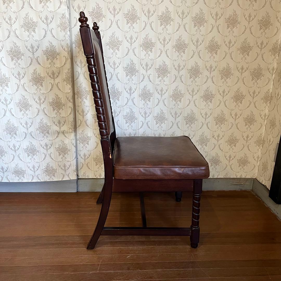 【アンティーク】② トーア 木製 ダイニングチェア レザー張り 椅子 古民家