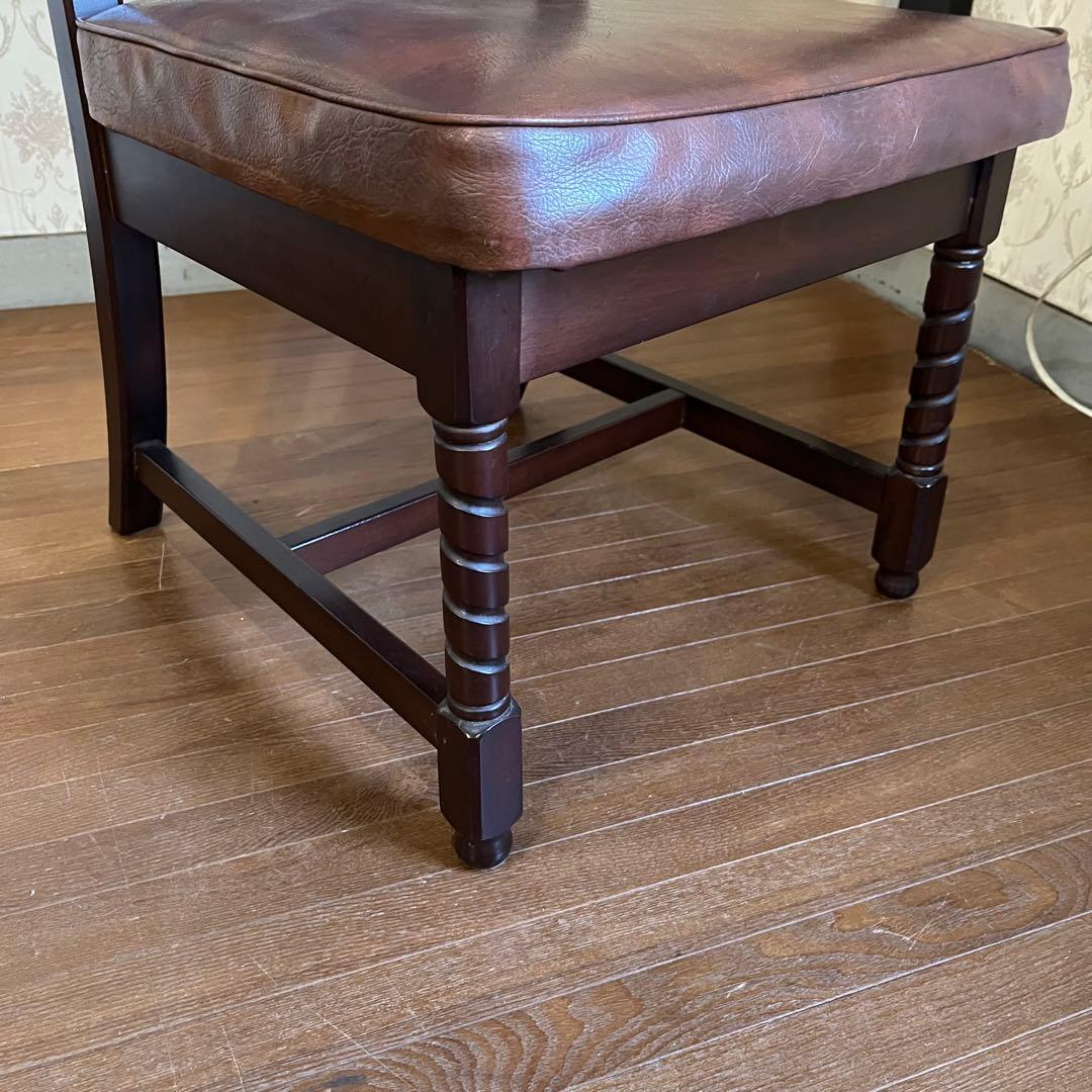 【アンティーク】② トーア 木製 ダイニングチェア レザー張り 椅子 古民家