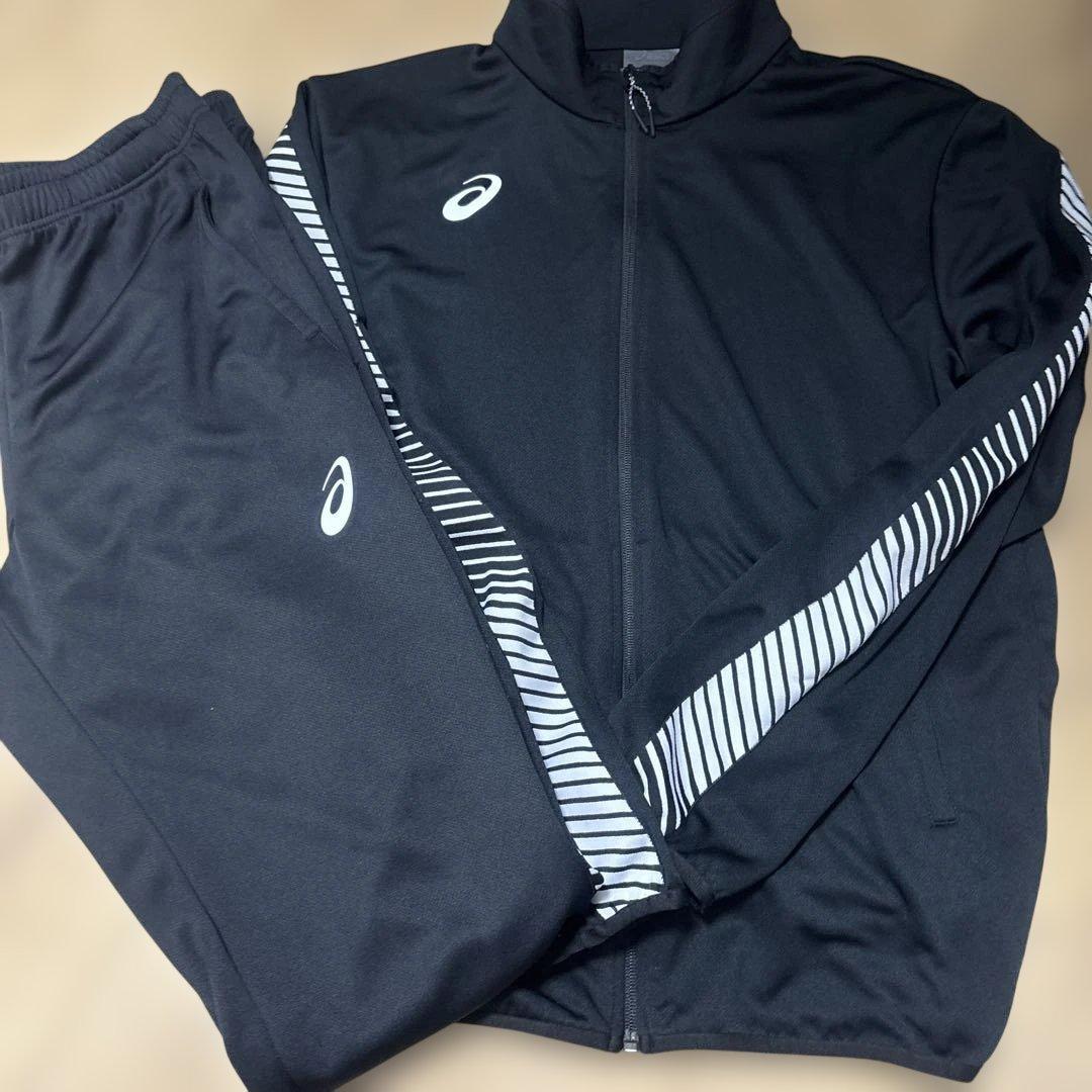 P*K様 asics ストライプジャージ上下セット XL 黒　セットアップ　20