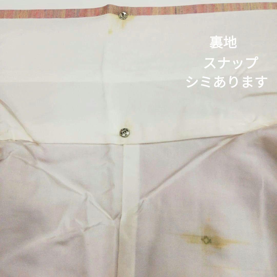 紅花紬(袷)　(横段織だし　未使用　薄紅色系×砥の粉色系×薄鼠色系