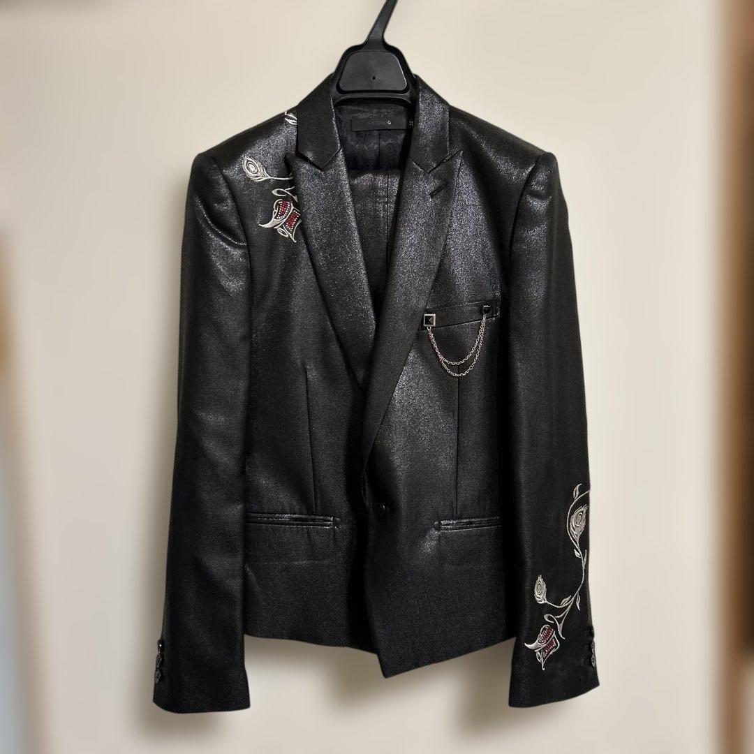 MIDAS9 ミダス セットアップスーツ ブラック光沢　ローズ薔薇刺繍