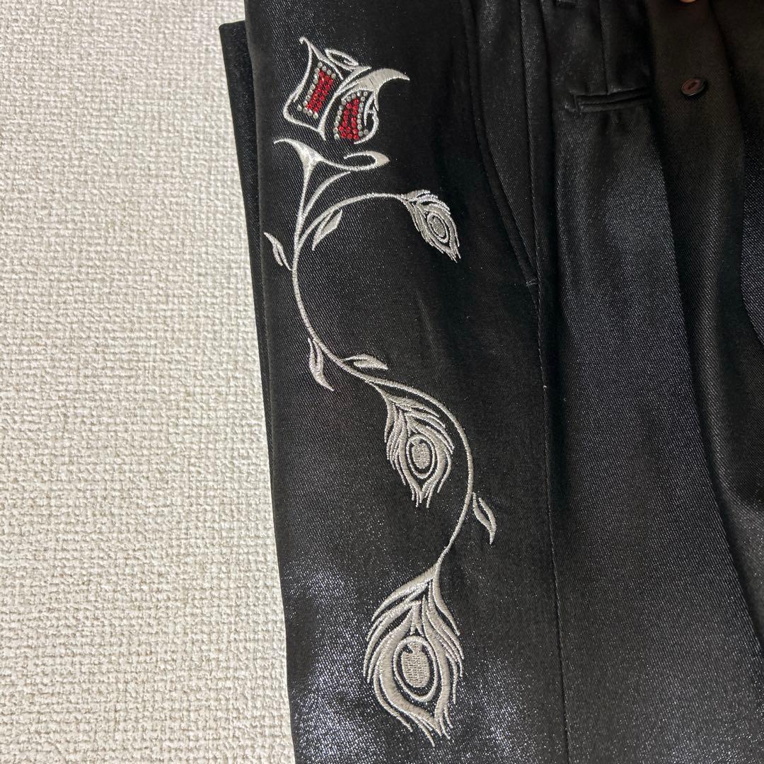 MIDAS9 ミダス セットアップスーツ ブラック光沢　ローズ薔薇刺繍