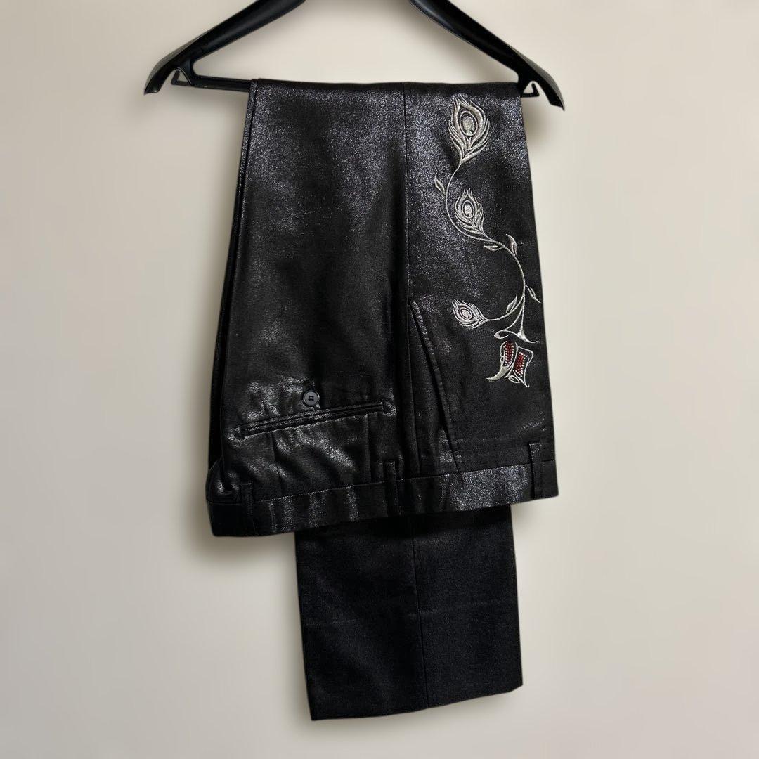 MIDAS9 ミダス セットアップスーツ ブラック光沢　ローズ薔薇刺繍