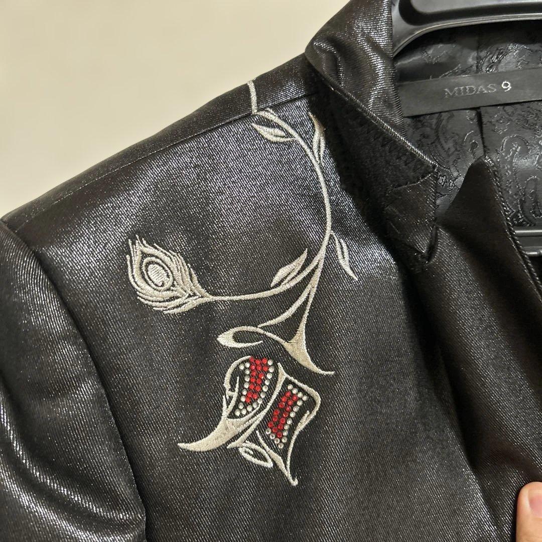 MIDAS9 ミダス セットアップスーツ ブラック光沢　ローズ薔薇刺繍