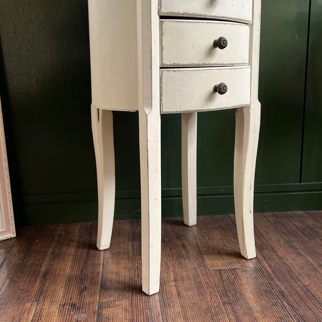 k330r119 シャビーシックなラウンド型コンソールチェスト ホワイト 5段