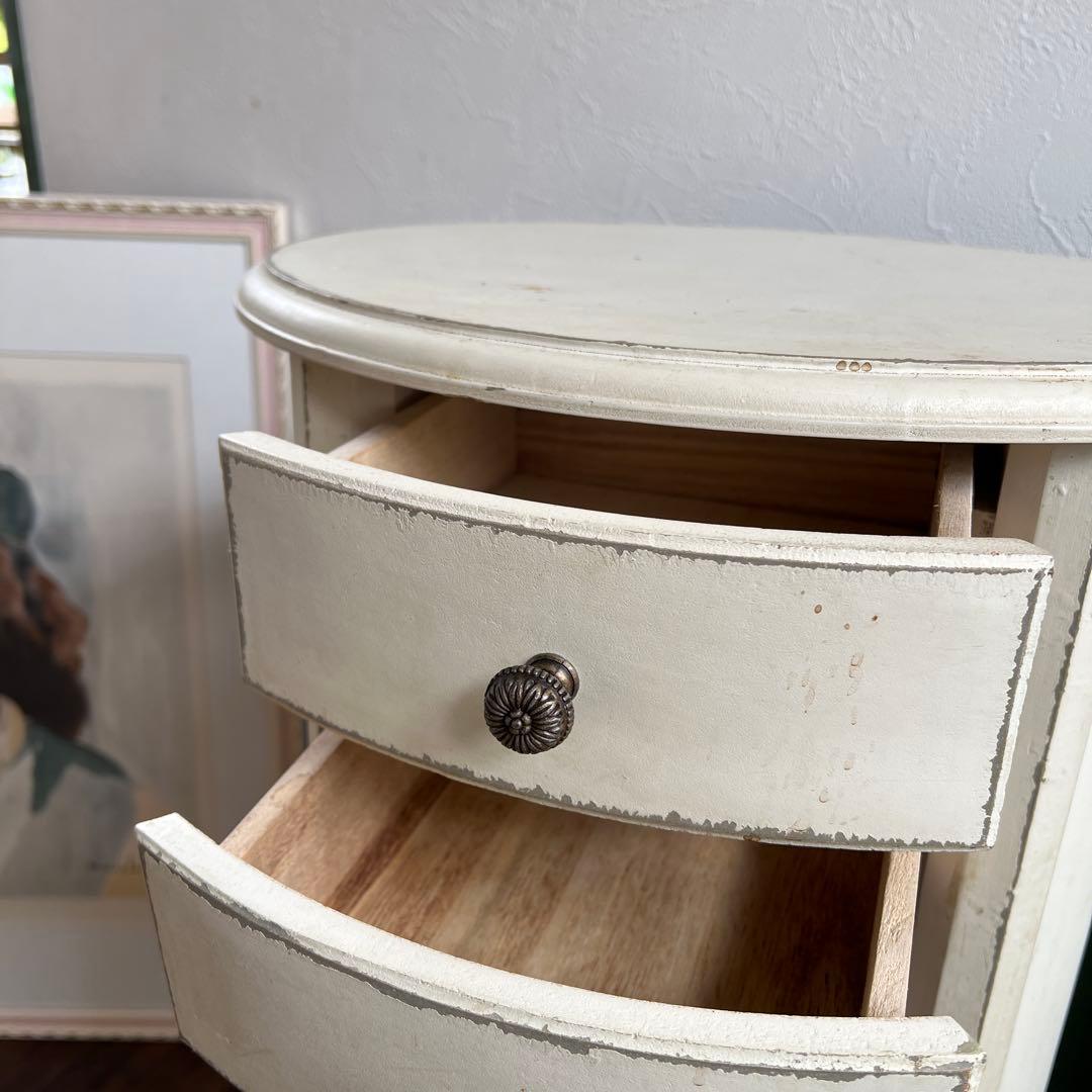 k330r119 シャビーシックなラウンド型コンソールチェスト ホワイト 5段