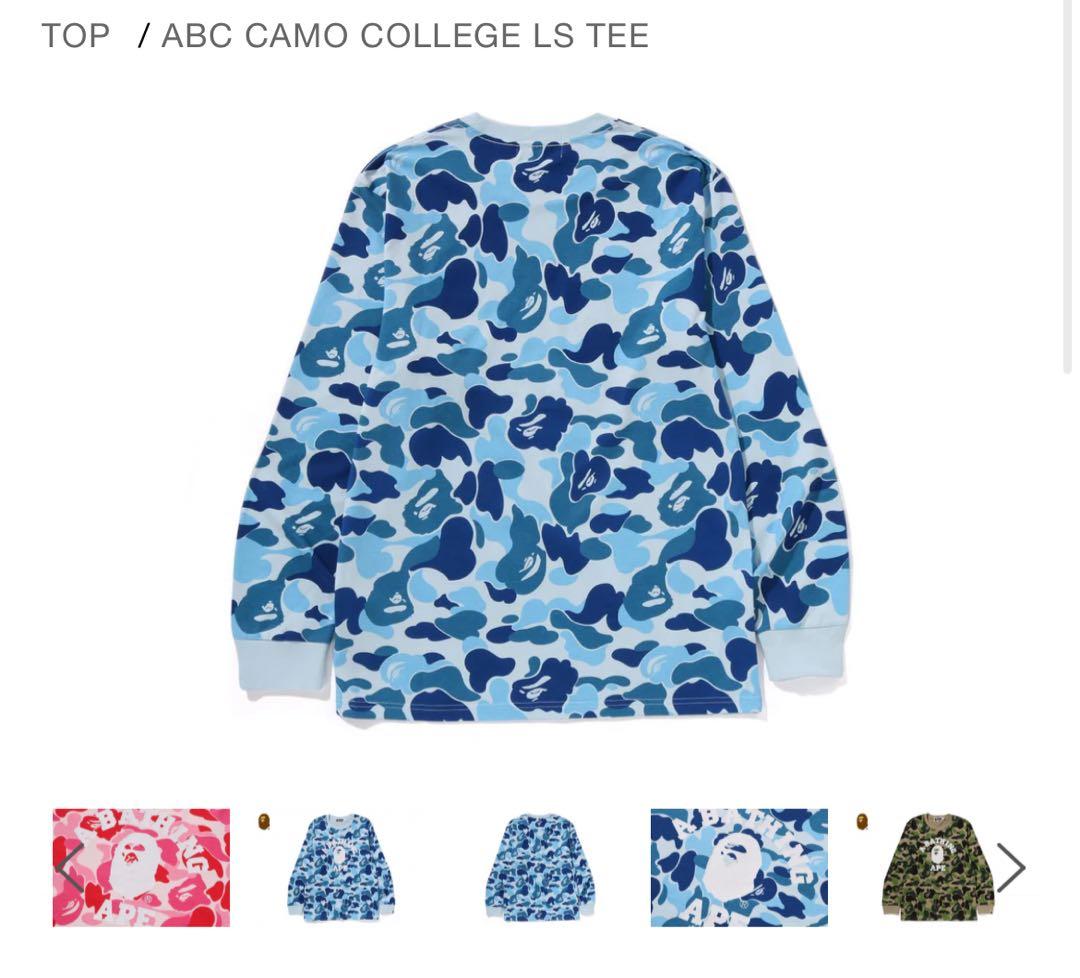 APE ABC CAMO COLLEGE LS TEE カモ　ロンT ブルー
