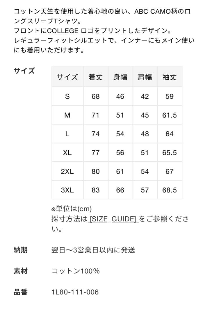 APE ABC CAMO COLLEGE LS TEE カモ　ロンT ブルー
