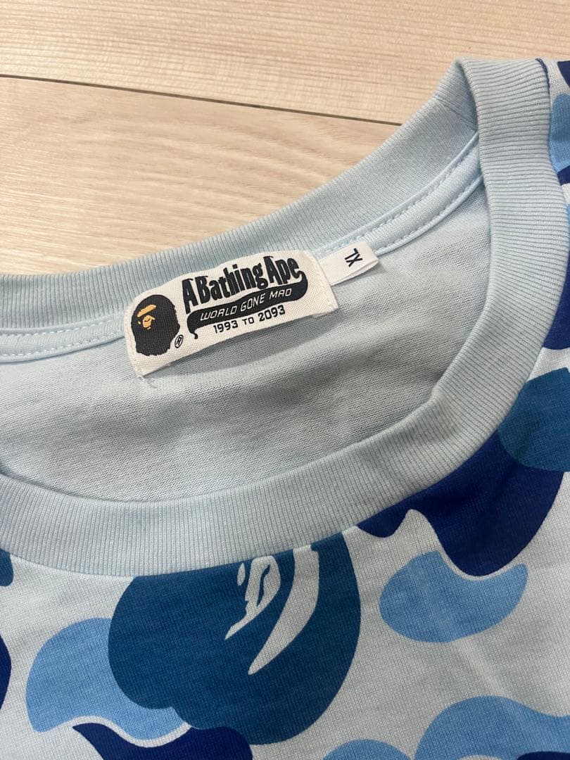 APE ABC CAMO COLLEGE LS TEE カモ　ロンT ブルー