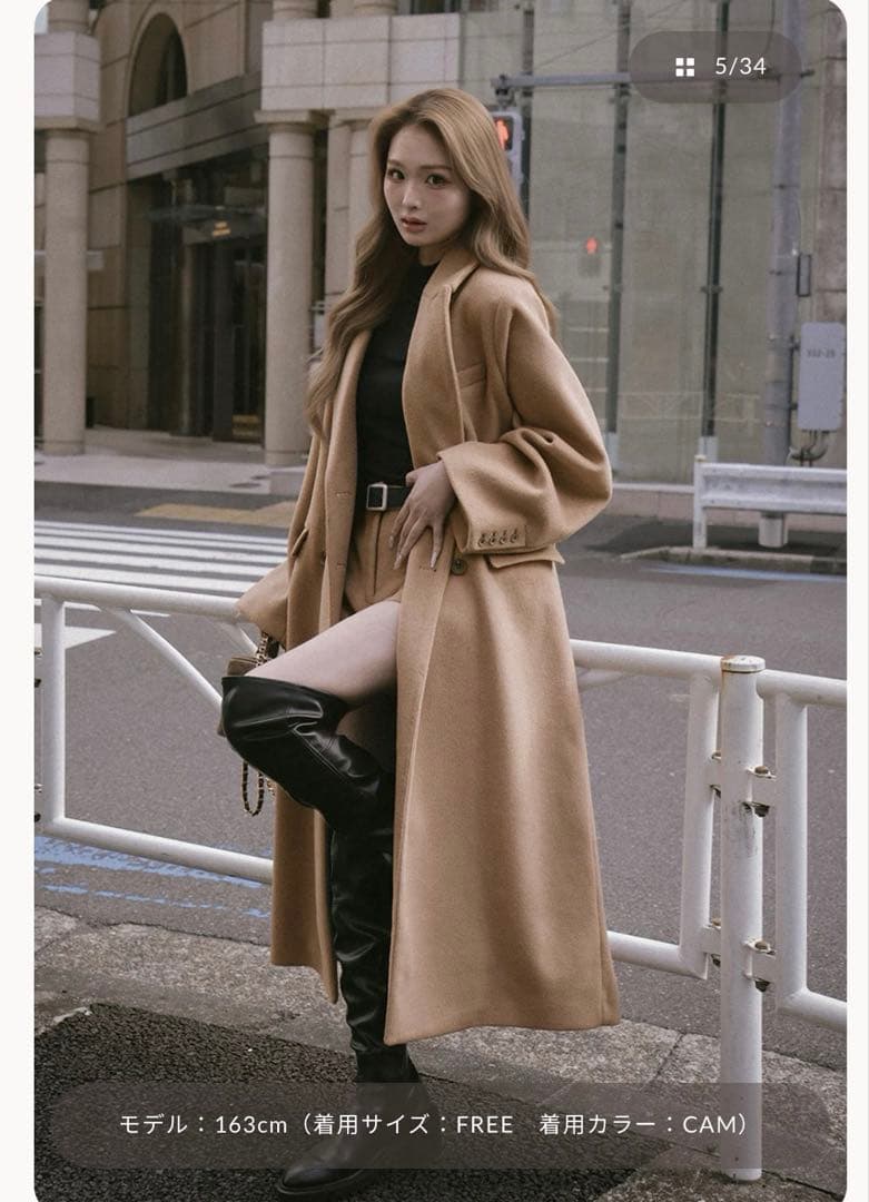 完売品　Darichダーリッチ　ダブルロングチェスターコート　キャメル フリー