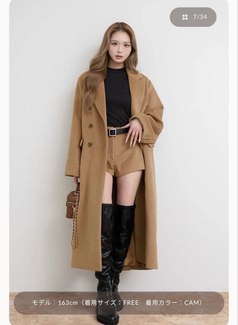 完売品　Darichダーリッチ　ダブルロングチェスターコート　キャメル フリー