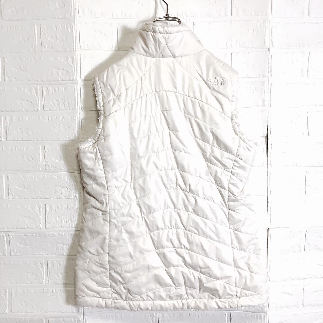○ノースフェイス リバーシブル 中綿 ボア ベスト 刺繍ロゴ ホワイト 白 L