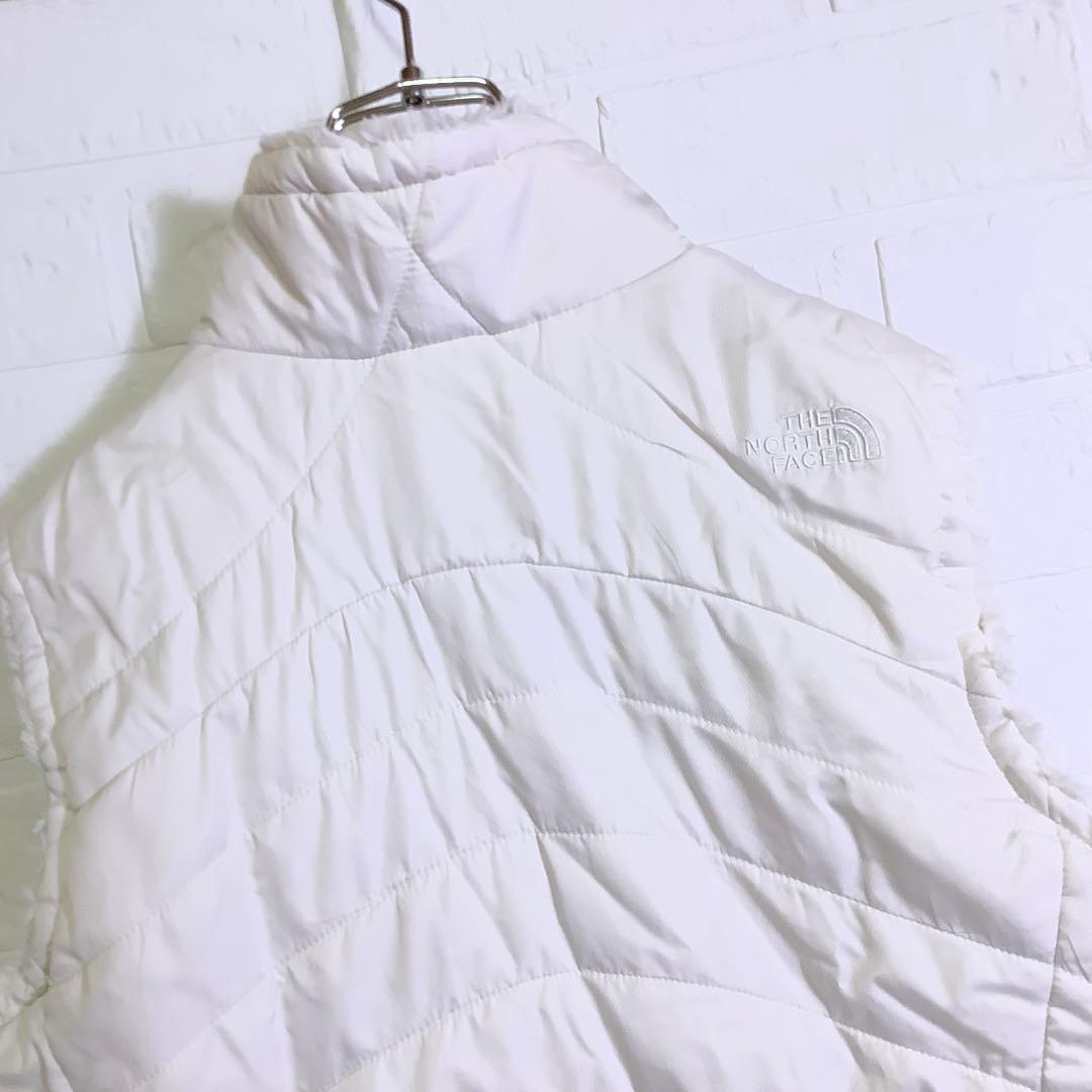○ノースフェイス リバーシブル 中綿 ボア ベスト 刺繍ロゴ ホワイト 白 L