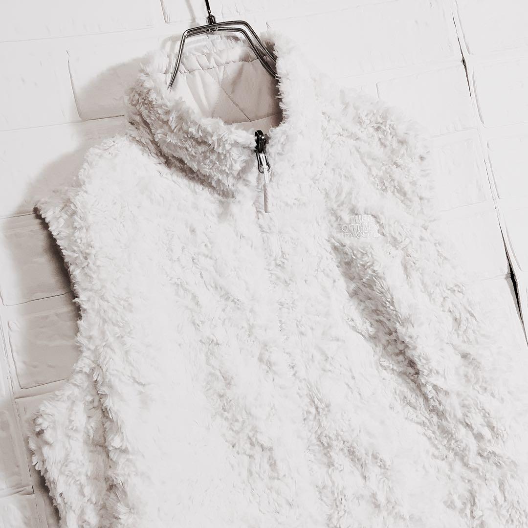 ○ノースフェイス リバーシブル 中綿 ボア ベスト 刺繍ロゴ ホワイト 白 L