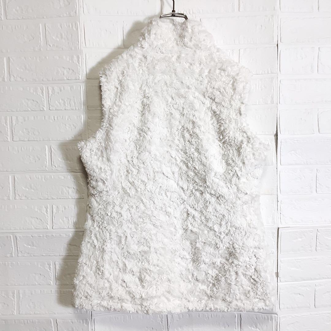 ○ノースフェイス リバーシブル 中綿 ボア ベスト 刺繍ロゴ ホワイト 白 L