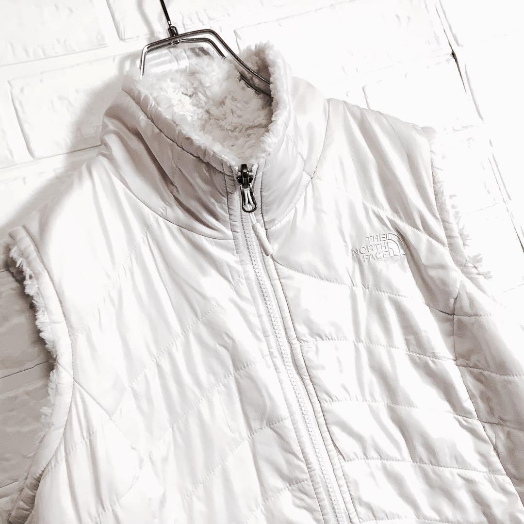 ○ノースフェイス リバーシブル 中綿 ボア ベスト 刺繍ロゴ ホワイト 白 L