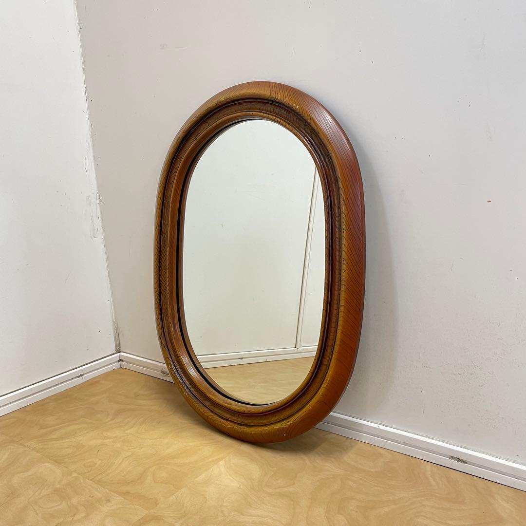 ビンテージ ウォールミラー 木枠ミラー 鏡 壁掛け アンティーク レトロ 楕円