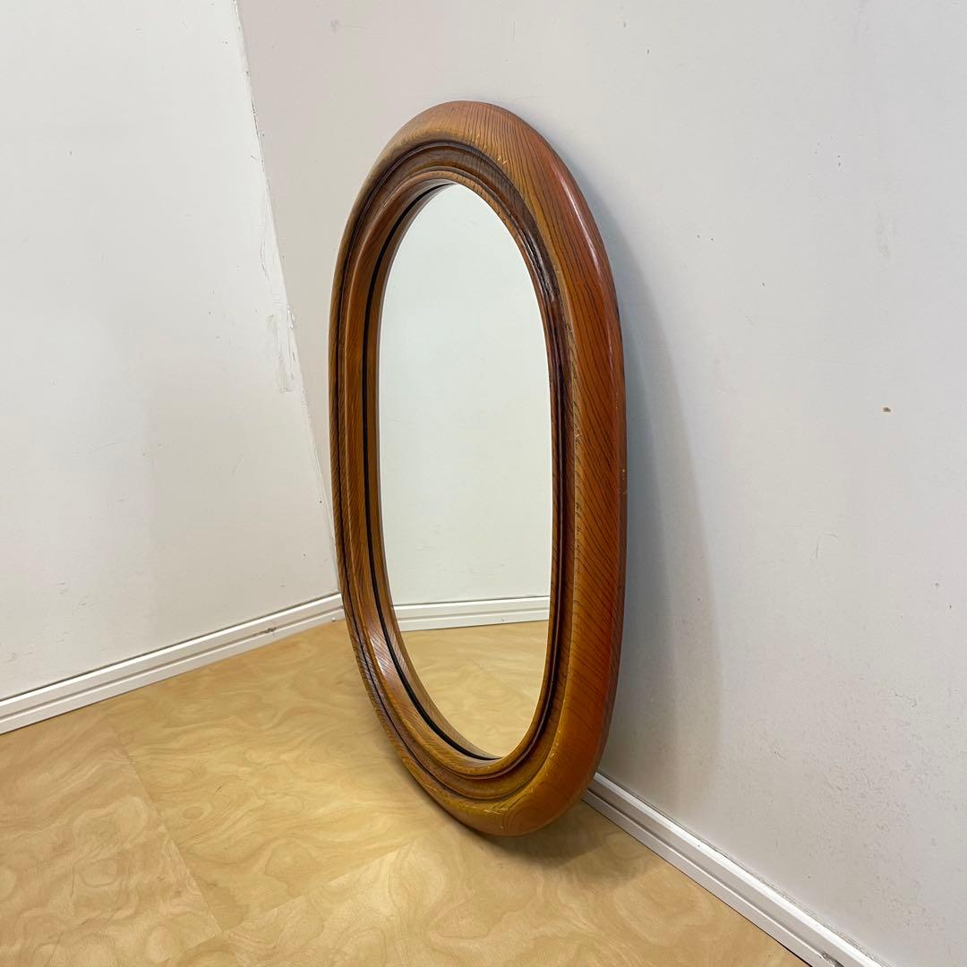 ビンテージ ウォールミラー 木枠ミラー 鏡 壁掛け アンティーク レトロ 楕円