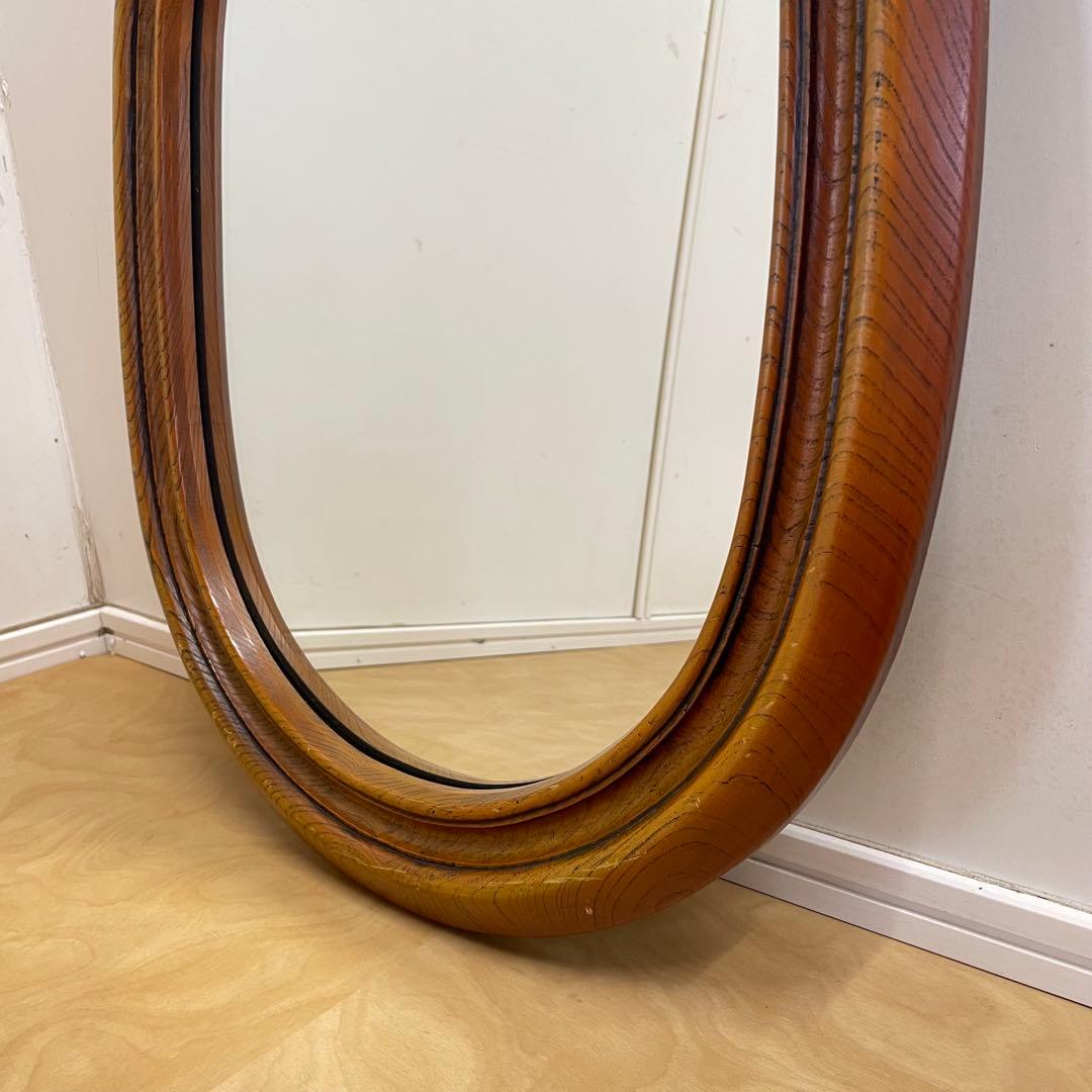 ビンテージ ウォールミラー 木枠ミラー 鏡 壁掛け アンティーク レトロ 楕円