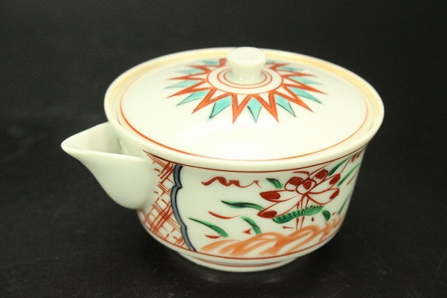 煎茶 赤絵 在銘 茶器揃い 未使用(A729)