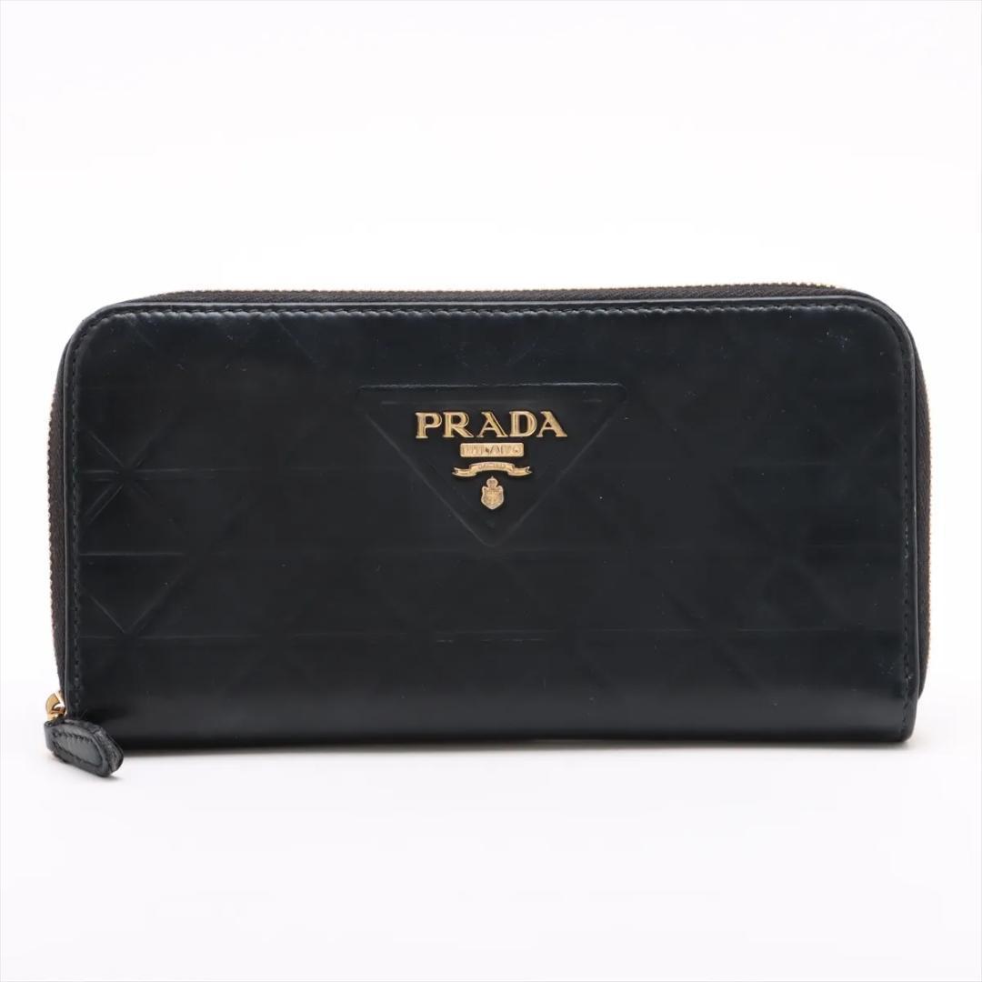 現行【PRADA】 長財布 激レア プラダ トライアングル カーフ 黒