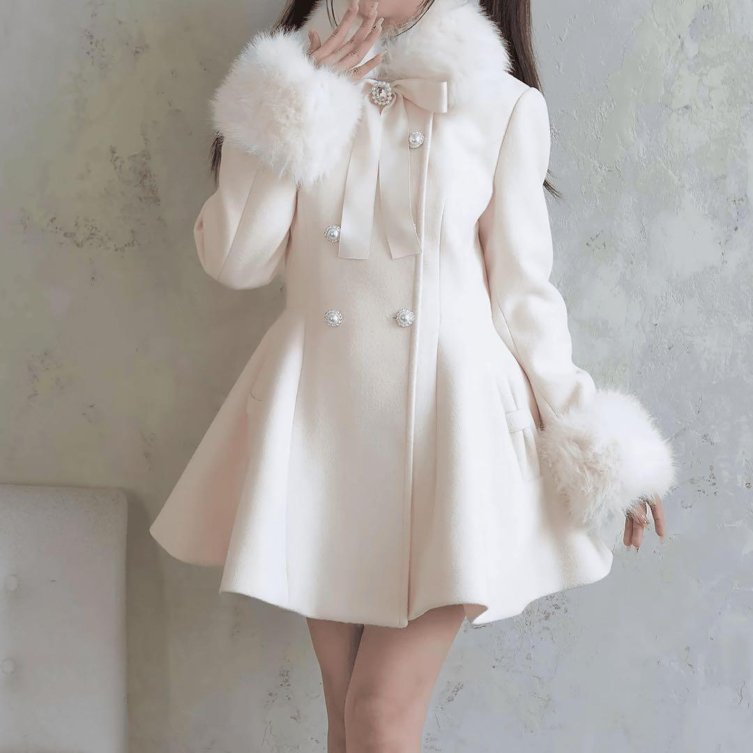 【NoGenki】フレアシルエットガーリーダブルボタンコート