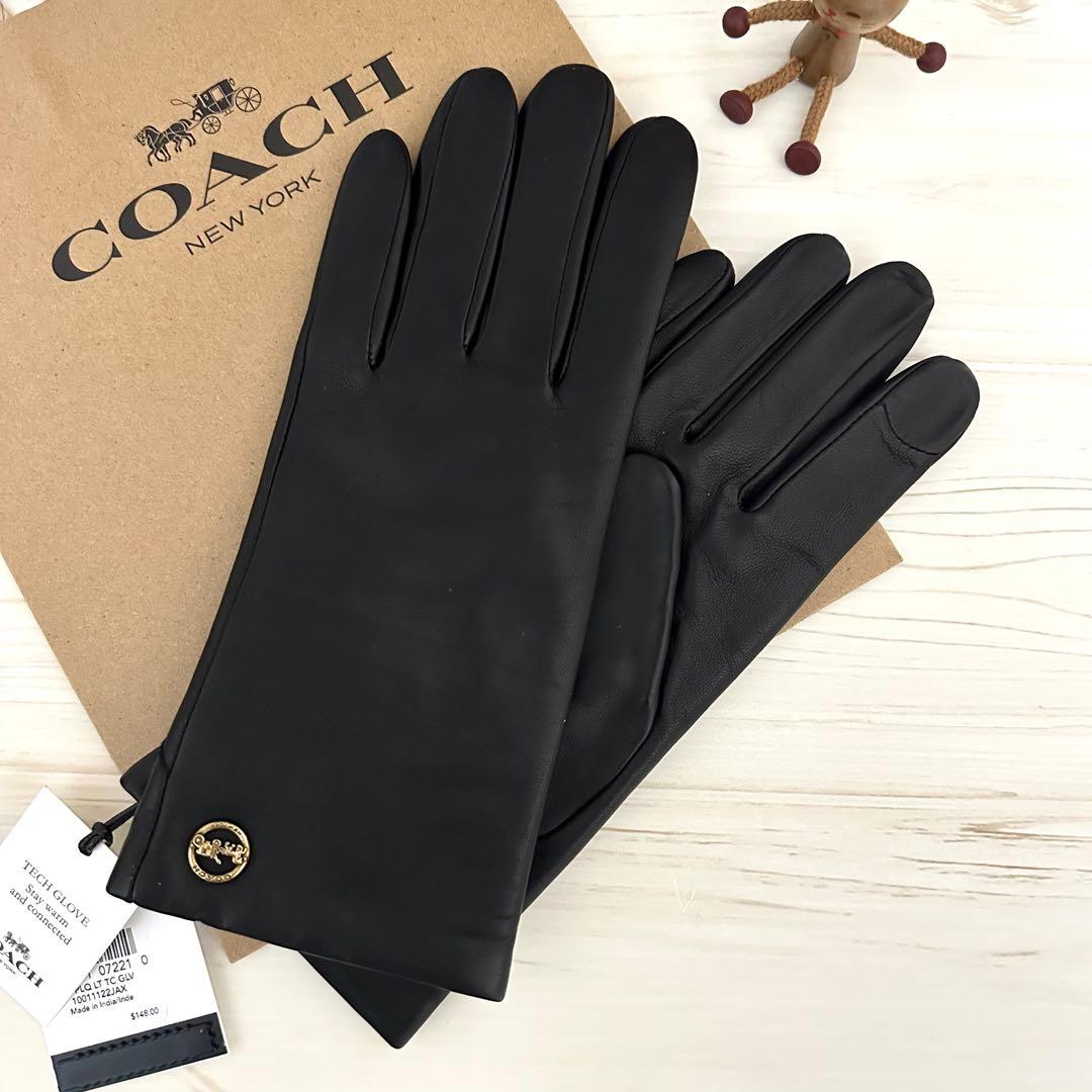 ★【新品タグ付】上質レザー COACH コーチ レザー手袋 スマホ対応 ブラック