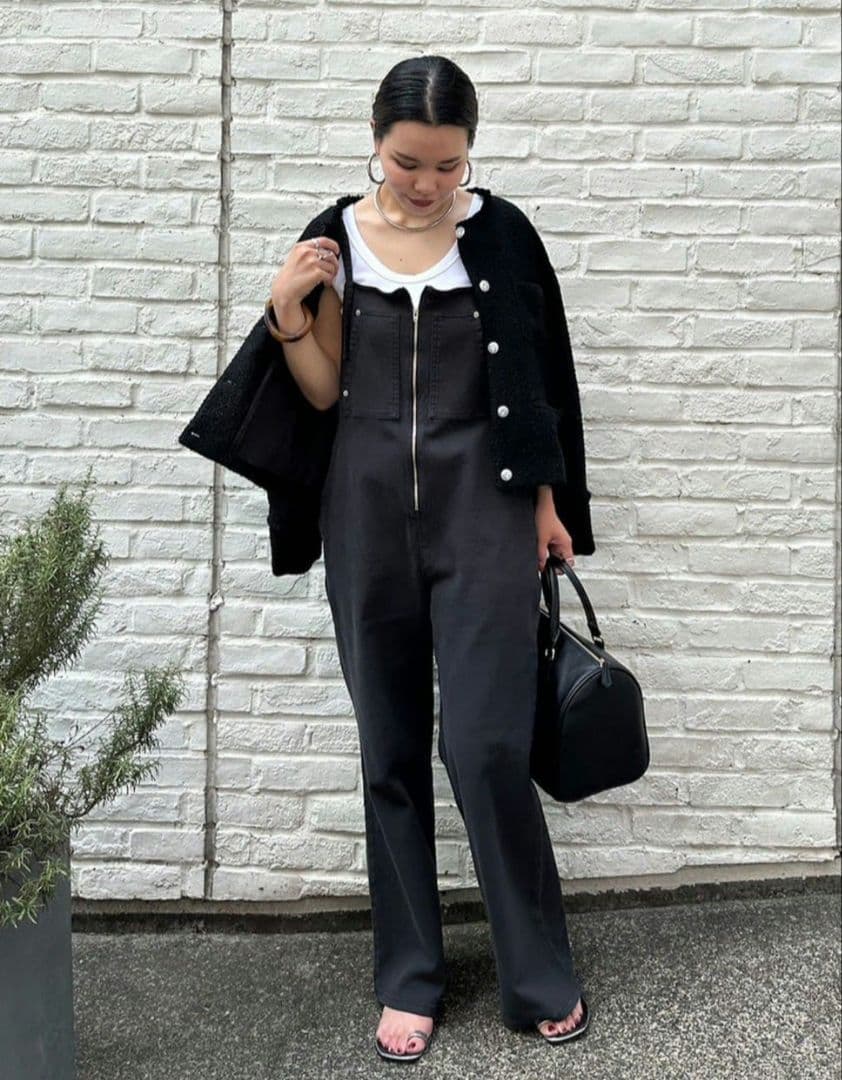 美品 LOUNGEDRESS ラウンジドレス デニムオールインワン S ブラック