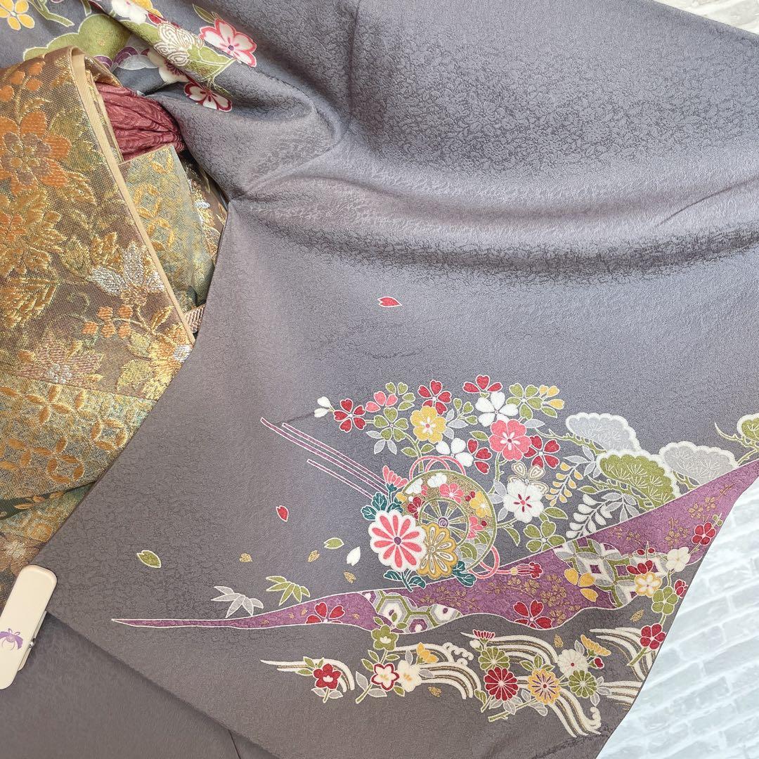 訪問着　フルセット　花ぐるま　流水　鮮やか花々　金彩加工　入学式　Q3