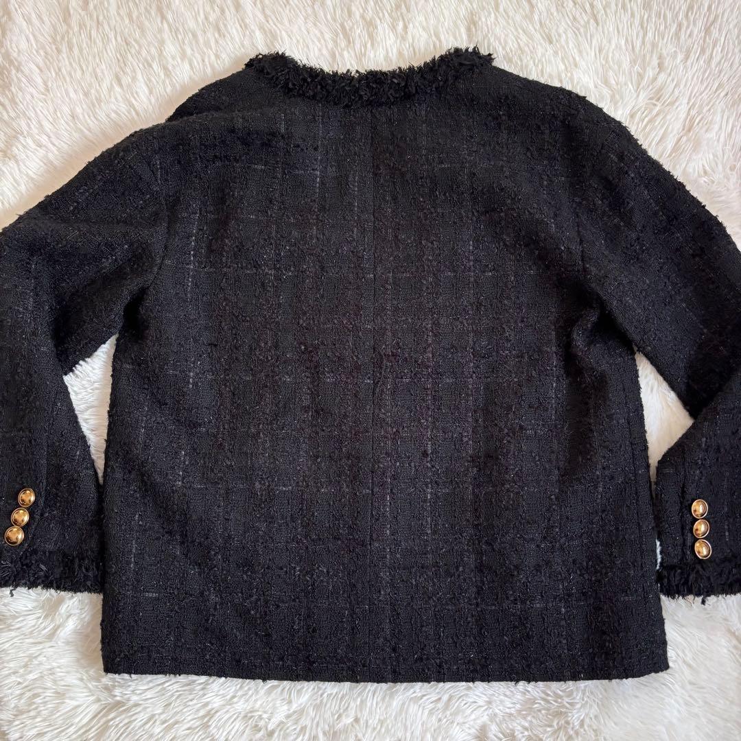 美品✨ユナイテッドアローズ／ツイード　Ｖネックノーカラージャケット 金ボタン　黒