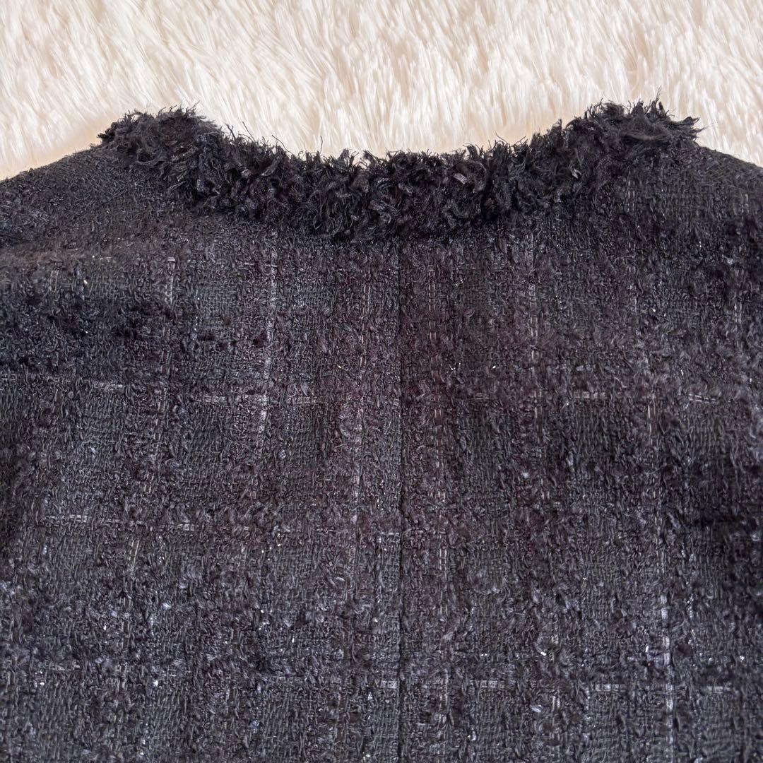 美品✨ユナイテッドアローズ／ツイード　Ｖネックノーカラージャケット 金ボタン　黒