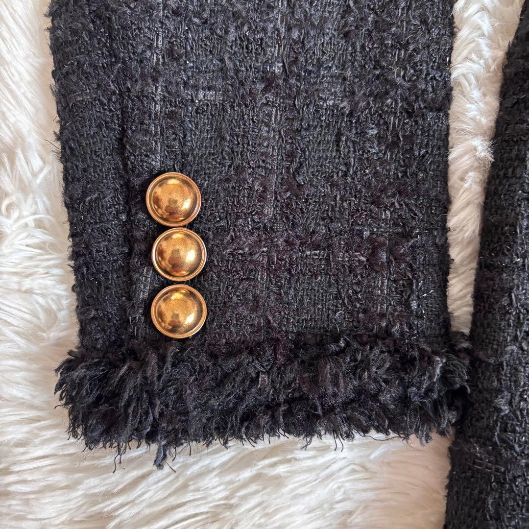 美品✨ユナイテッドアローズ／ツイード　Ｖネックノーカラージャケット 金ボタン　黒