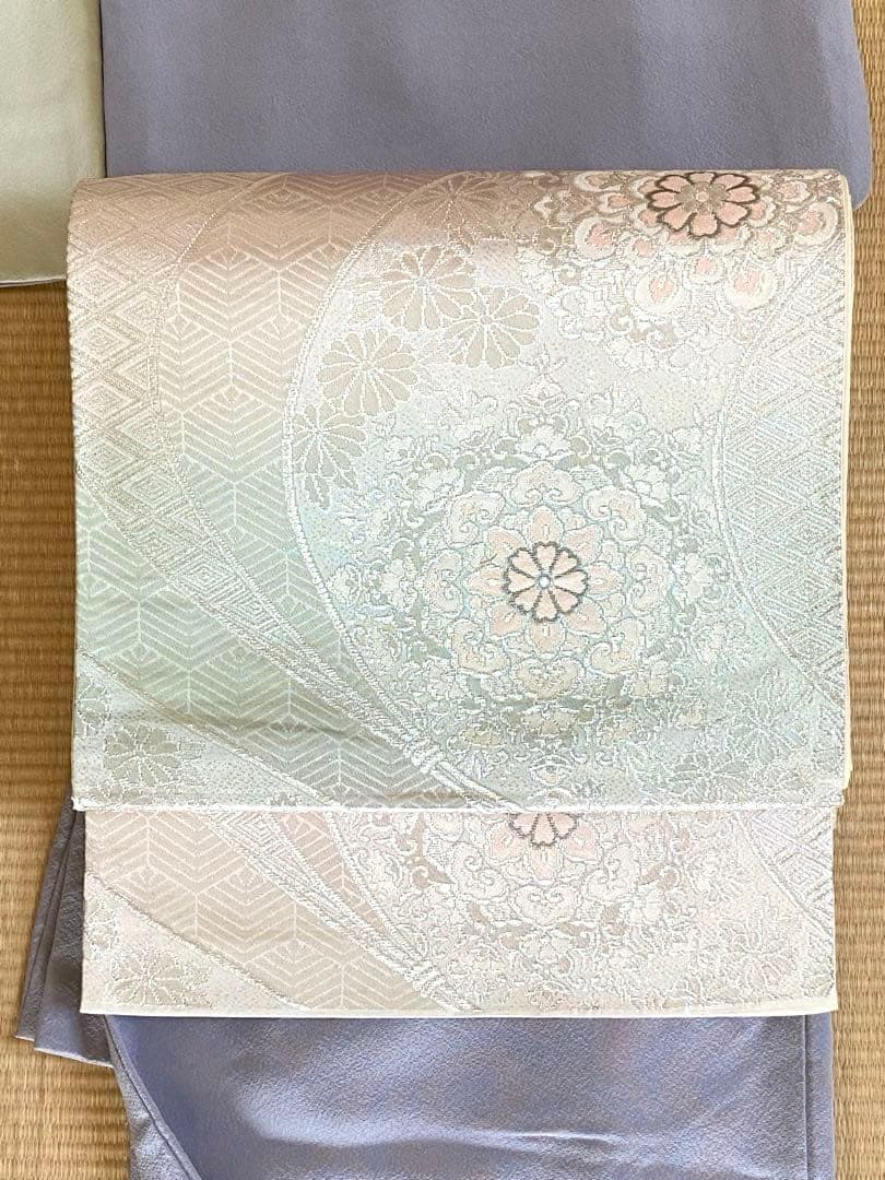 紫味のブルーグレー　友禅　花模様　訪問着（袷）フルセット　トールサイズ