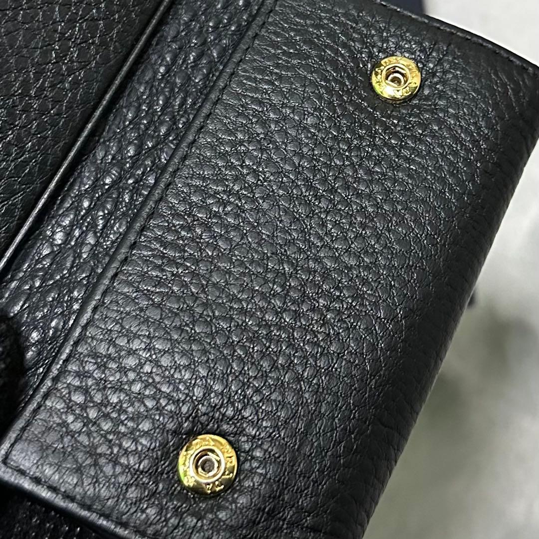 美品✨　PRADA プラダ　キーケース　6連　ブラック　ロゴ金具　シボ革
