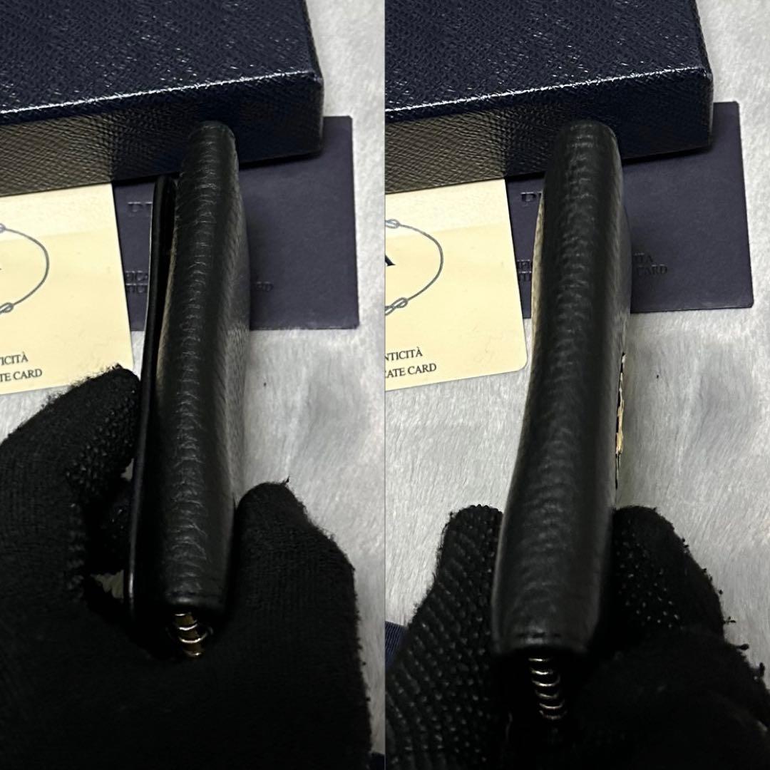 美品✨　PRADA プラダ　キーケース　6連　ブラック　ロゴ金具　シボ革