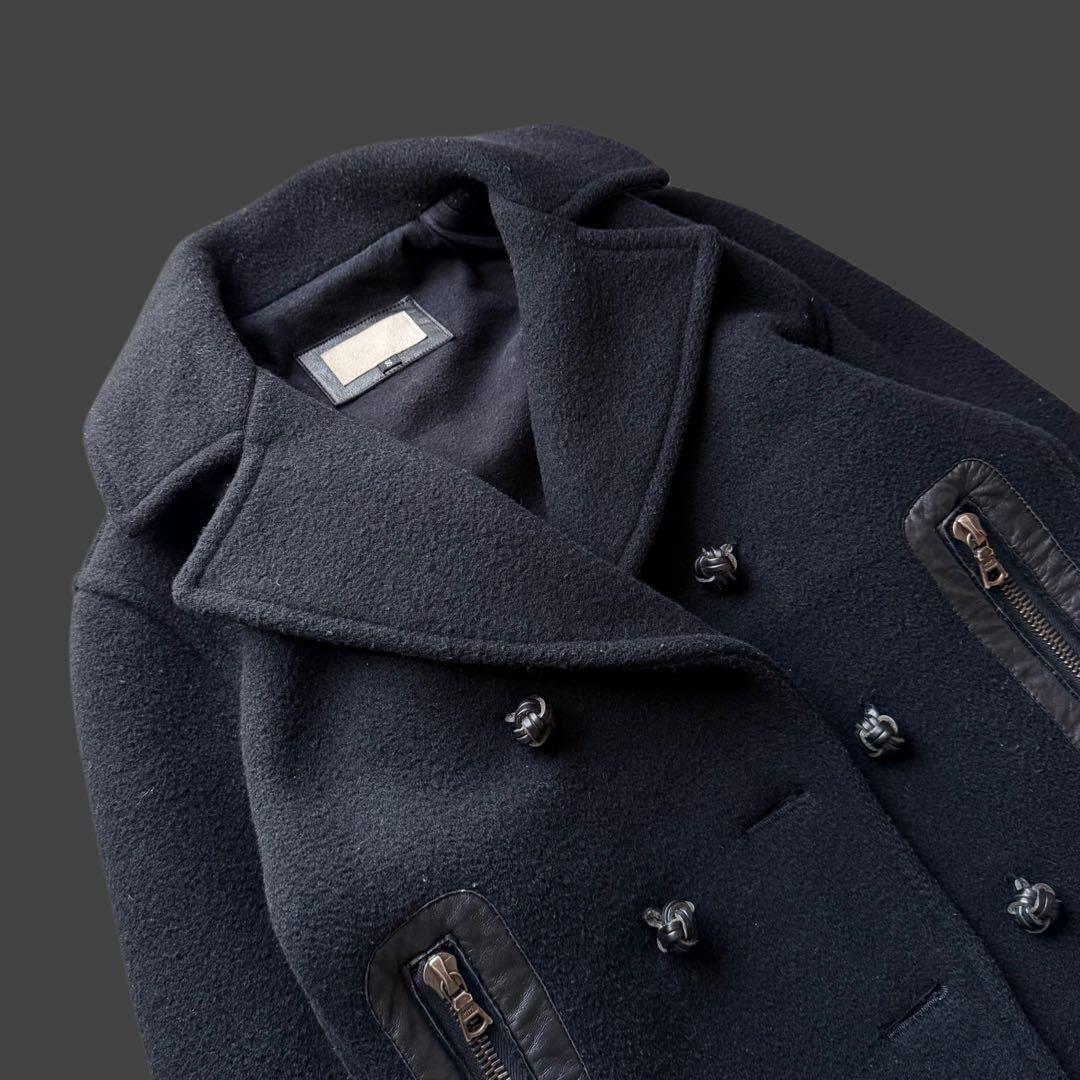 日本製 RawLife 牛革×ウール 丈短 Pコート RiRiジップ 上野商会