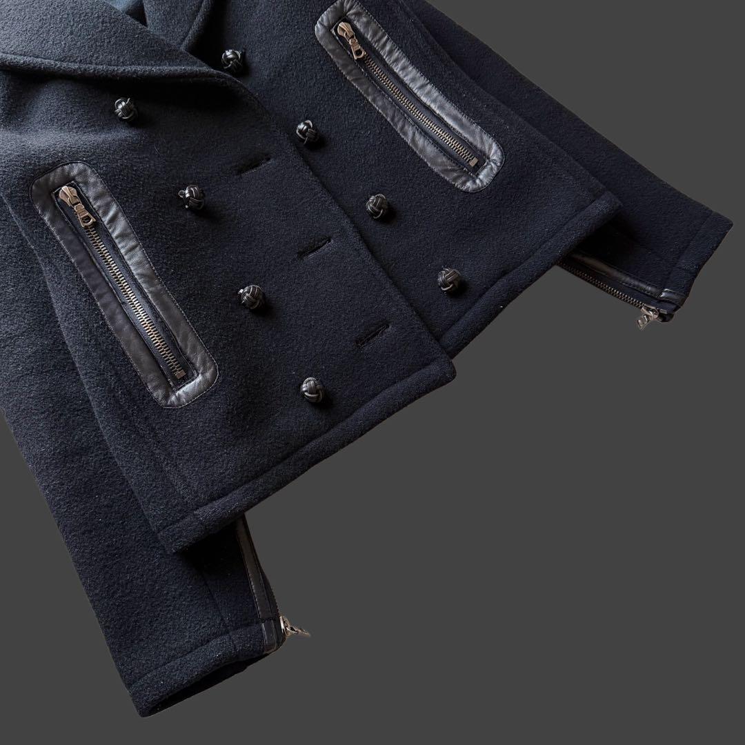 日本製 RawLife 牛革×ウール 丈短 Pコート RiRiジップ 上野商会