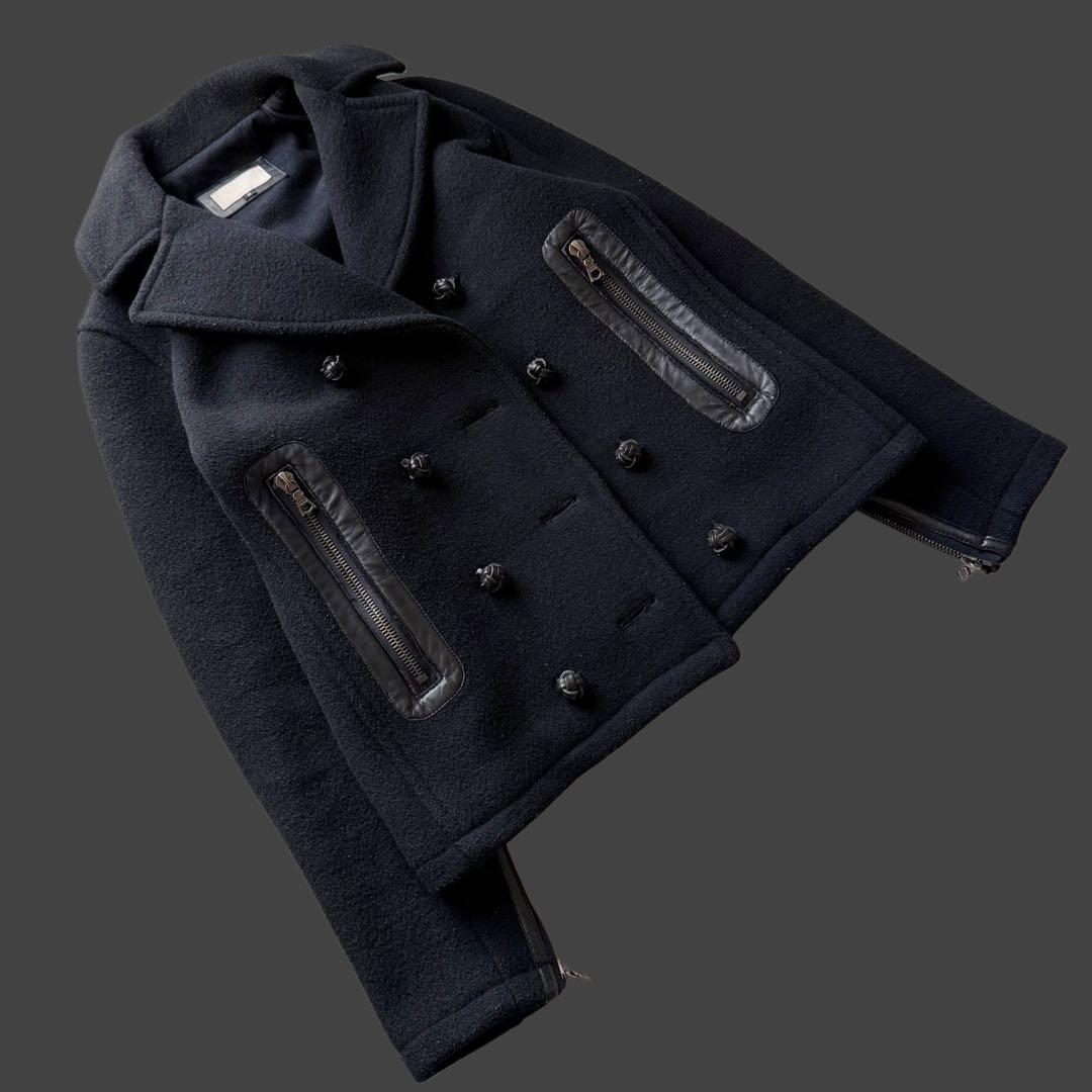 日本製 RawLife 牛革×ウール 丈短 Pコート RiRiジップ 上野商会