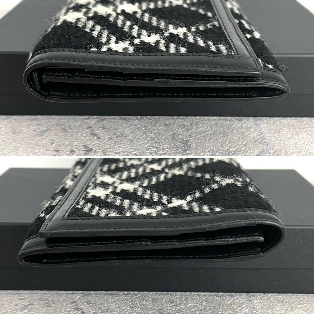 極美品✨️バーバリー チェック柄 長財布 ウール レザー モノトーン フラップ