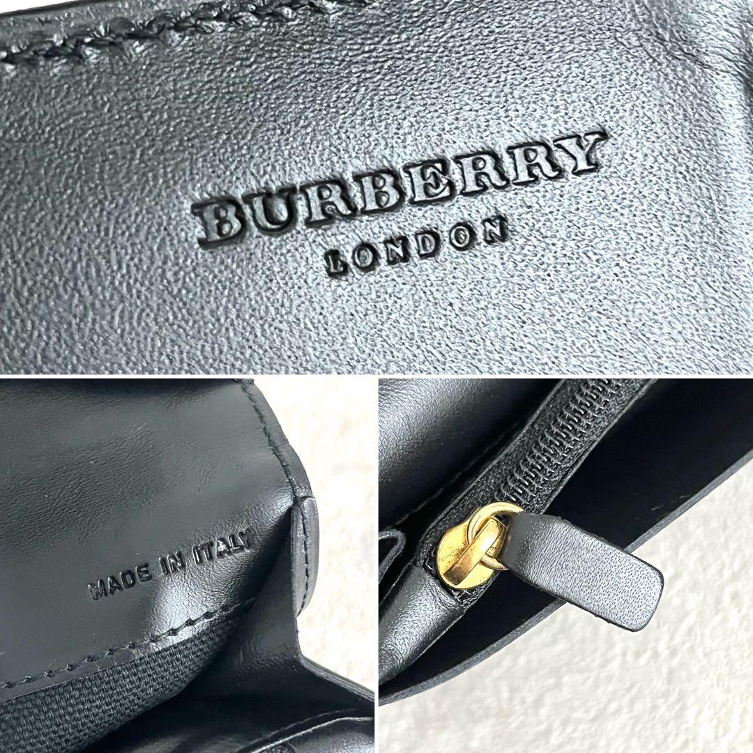 極美品✨️バーバリー チェック柄 長財布 ウール レザー モノトーン フラップ