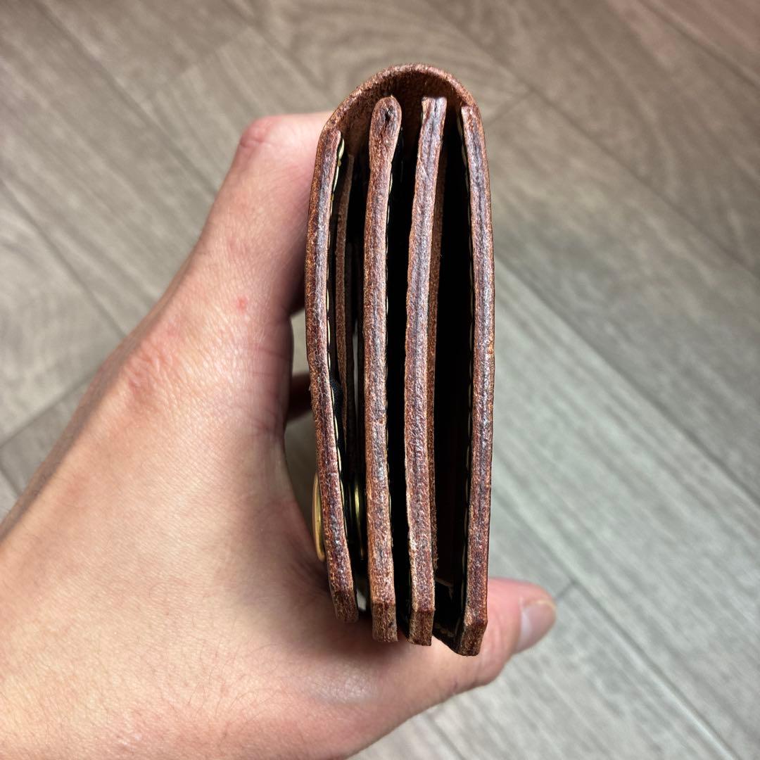 【週末セール】茶芯ブラック　トラッカーウォレットミドル　真鍮　お札を折らずに収納