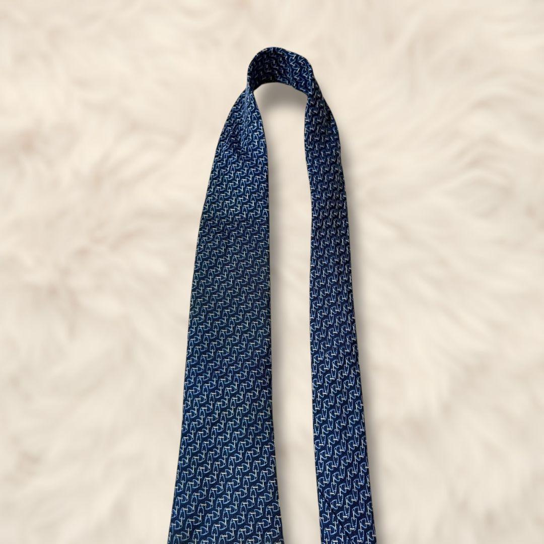 【極美品✨】現行 エルメス ソリッドタイ 馬具モチーフ 濃紺青白 ジャガード