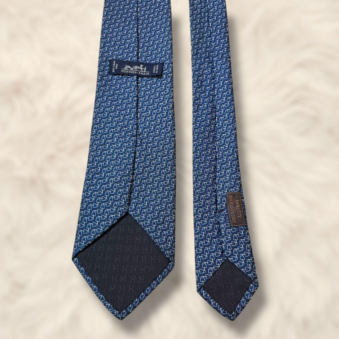 【極美品✨】現行 エルメス ソリッドタイ 馬具モチーフ 濃紺青白 ジャガード