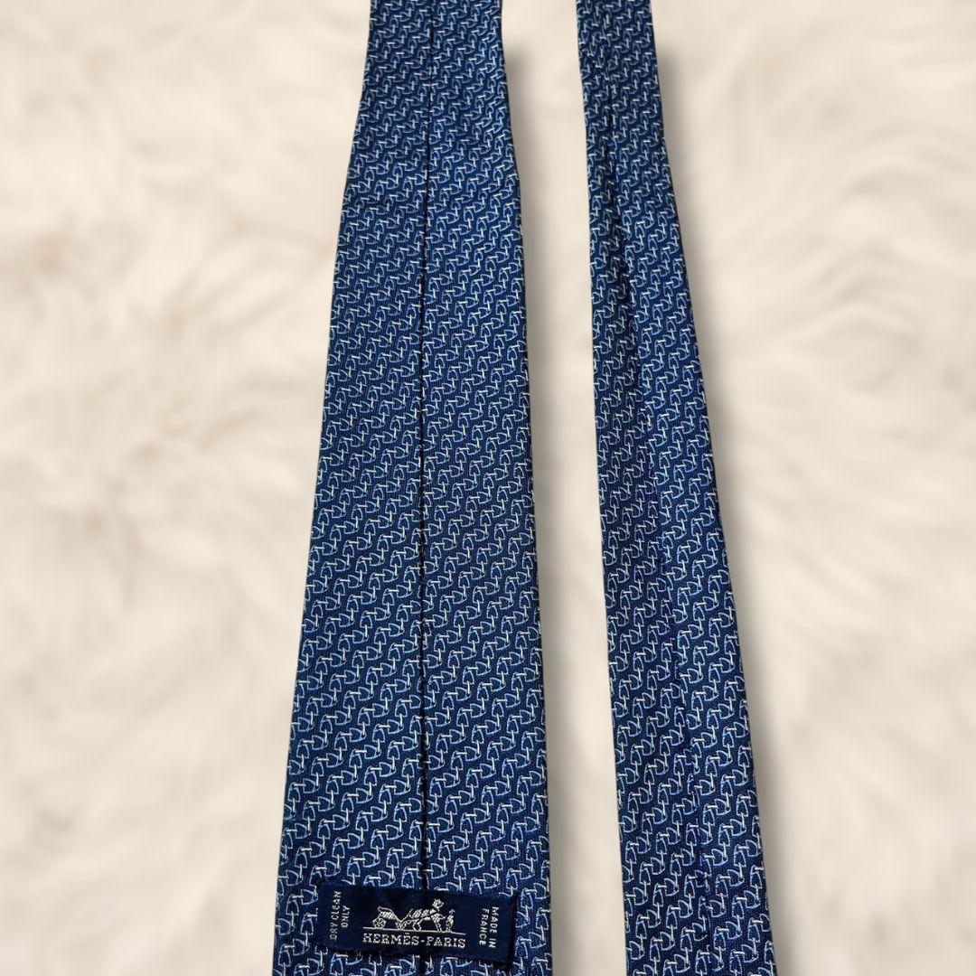 【極美品✨】現行 エルメス ソリッドタイ 馬具モチーフ 濃紺青白 ジャガード