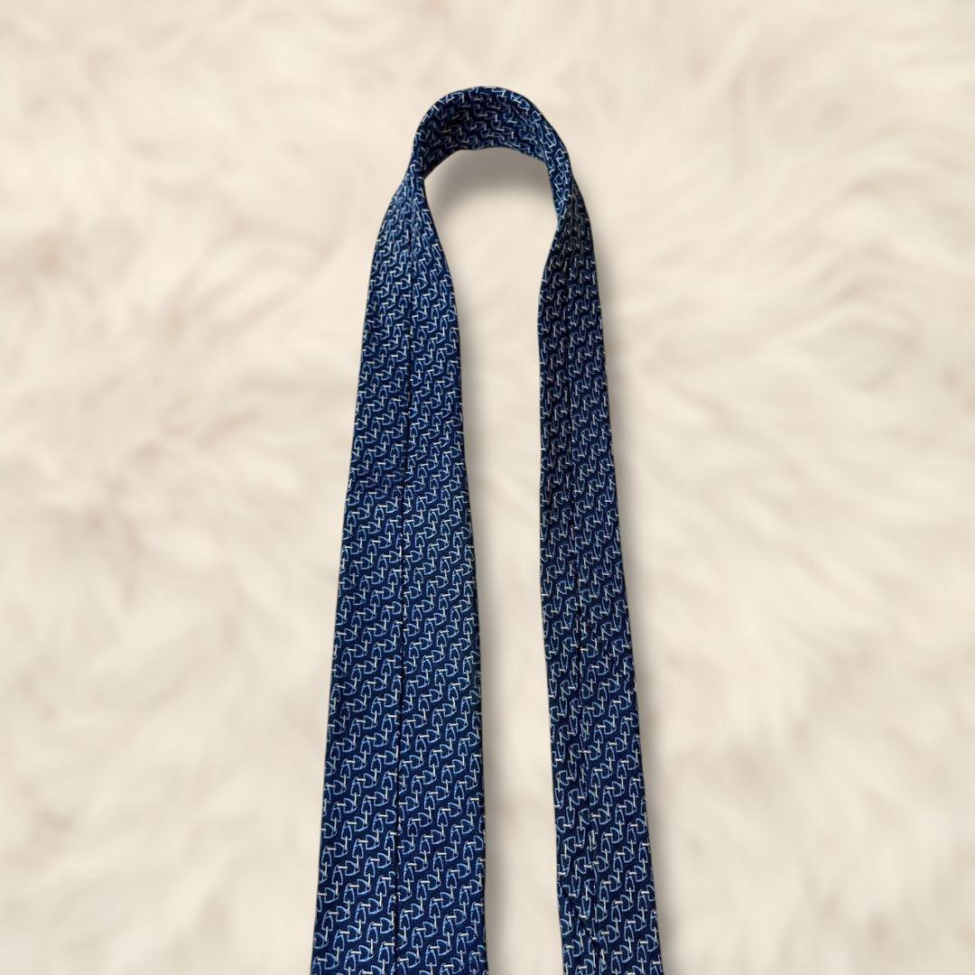 【極美品✨】現行 エルメス ソリッドタイ 馬具モチーフ 濃紺青白 ジャガード