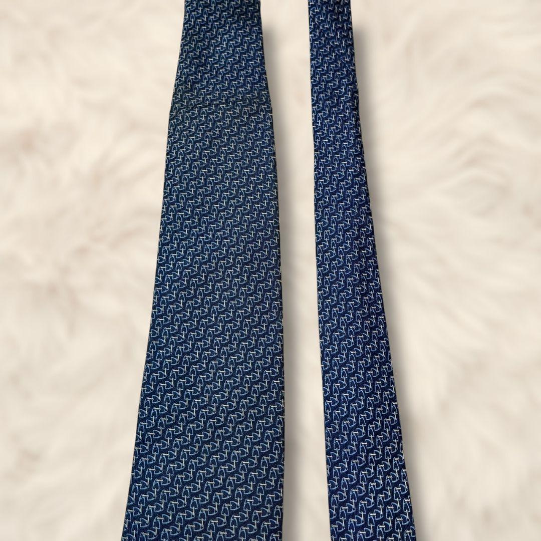 【極美品✨】現行 エルメス ソリッドタイ 馬具モチーフ 濃紺青白 ジャガード
