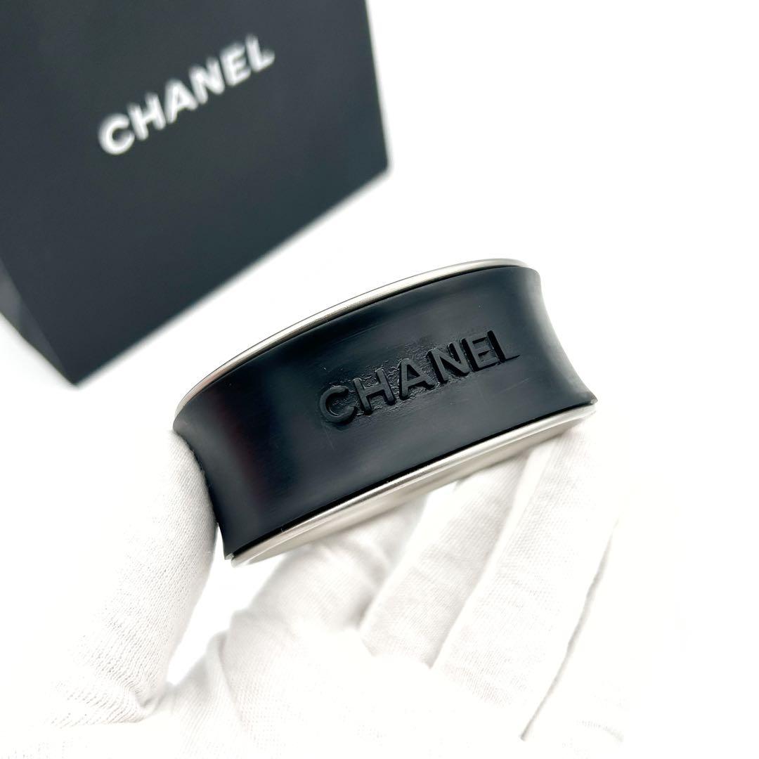 【一点物・美品】CHANEL ラバー メタル バングル ブラック 99P